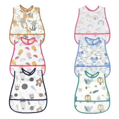 Bavoirs bébé imperméables avec motifs arc-en-ciel et véhicules pour repas propres