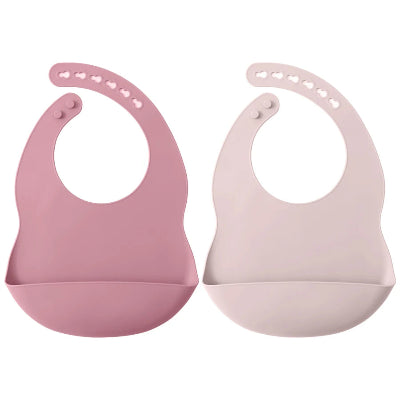 Bavoirs bébé en silicone imperméables avec récupérateur, duo rose et beige pour repas sans taches