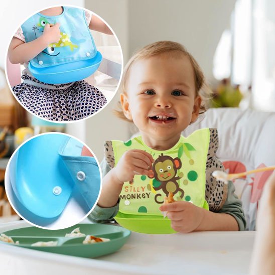 ÉcoBambino™ – Bavoir bébé imperméable à poche récupératrice