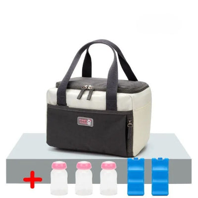 sac isotherme Bebe gris avec flacons et blocs réfrigérants inclus, parfait pour la conservation du lait maternel au quotidien