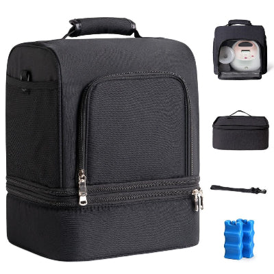 sac isotherme bébé noir avec ensemble complet : compartiments amovibles, blocs réfrigérants, espace pour tire-lait, idéal pour les mamans nomades et organisées

