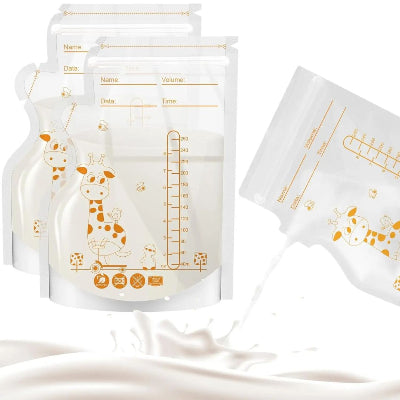 Sachets de conservation lait maternel avec bec verseur antifuite pour un usage propre, parfait pour allaitement en déplacement.