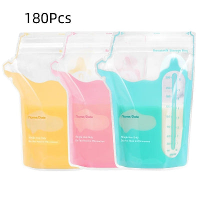 Lot de 180 sachets conservation lait maternel multicolores pour un stockage prolongé et une organisation optimale du lait tiré.