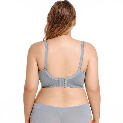Vue arrière du soutien-gorge allaitement grande taille gris – 4 rangs d’agrafes pour un ajustement optimal