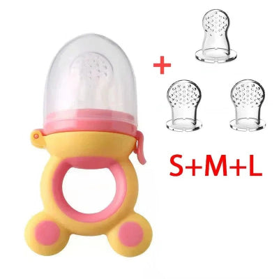 Sucette fruit bébé avec tétines S M L, coloris jaune et rose