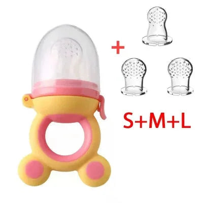 Sucette fruit bébé avec tétines S M L, coloris jaune et rose