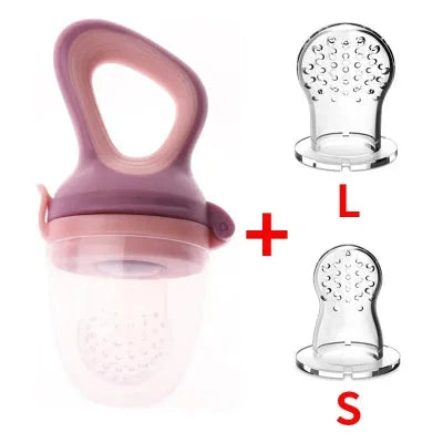 Tétine pour fruit grignoteuse bébé avec embouts S et L, coloris rose mauve