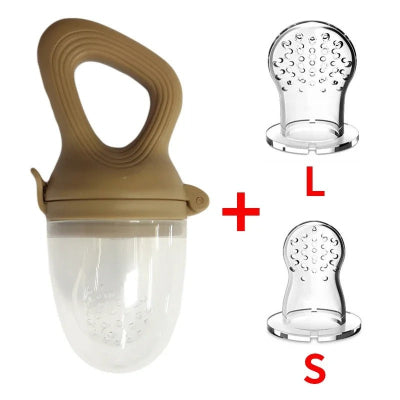 Tétine pour fruit grignoteuse bébé avec embouts S et L, coloris taupe caramel