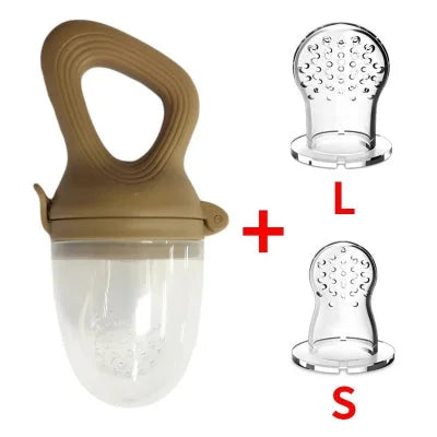 Tétine pour fruit grignoteuse bébé avec embouts S et L, coloris taupe caramel