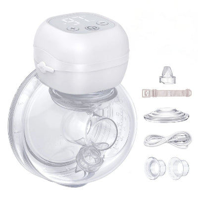 Tire-lait électrique avec accessoires, comprenant câble de recharge USB, téterelles en silicone et valves anti-reflux pour une expérience d'allaitement sans contrainte.