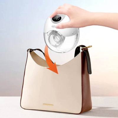 Tire-lait électrique compact et transportable, facile à glisser dans un sac à main pour une utilisation discrète et pratique en déplacement.