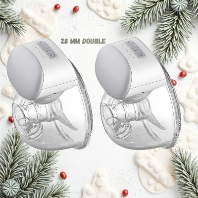 Tire lait electrique double avec embout 28mm, conçu pour une extraction efficace du lait maternel, parfait pour les mamans recherchant rapidité et confort.