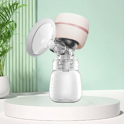 Tire lait électrique rose avec écran intelligent et flacon de lait, conçu pour une extraction discrète et efficace