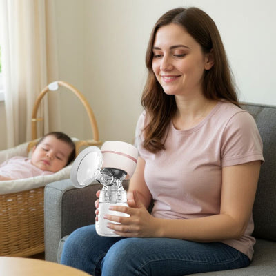 Tire lait électrique LactiFlow™ utilisé par une jeune maman à la maison