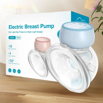 Tire-lait électrique compact TendriSuction™ en bleu, présenté devant sa boîte, avec technologie de succion bionique et design ergonomique pour un allaitement discret.