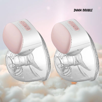 Deux tire-laits main libres avec téterelles de 24mm, offrant une extraction simultanée confortable et discrète, parfaits pour les mamans souhaitant gagner du temps pendant l’allaitement.