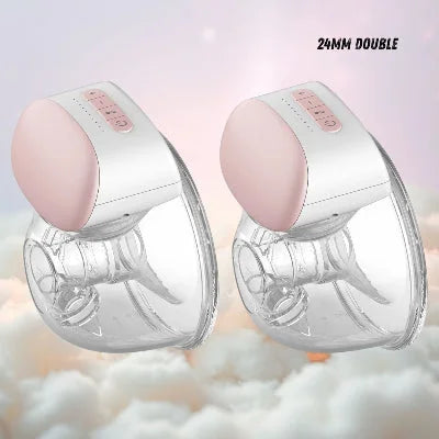 Deux tire-laits main libres avec téterelles de 24mm, offrant une extraction simultanée confortable et discrète, parfaits pour les mamans souhaitant gagner du temps pendant l’allaitement.