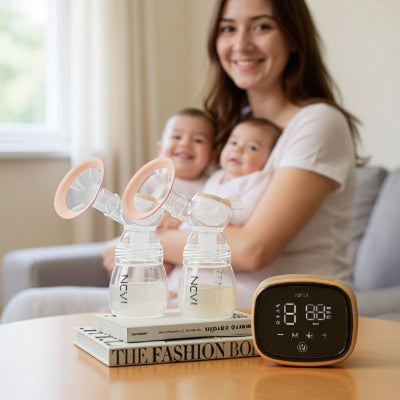 Tire-lait mains libres MobilMilk™ porté par une jeune maman active
