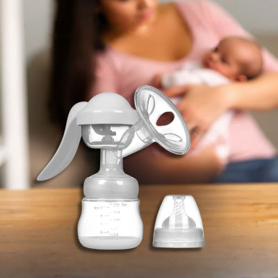 Tire-lait manuel blanc avec système anti-reflux, idéal pour l’extraction du lait maternel en toute sécurité.