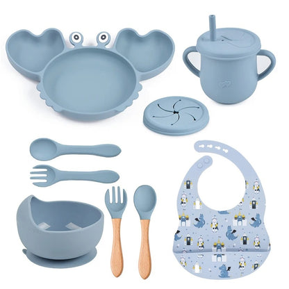 CrabeMiam™ – Coffret repas bébé silicone 9 pièces