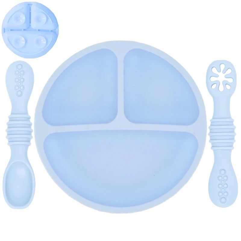PortioBuddy™ – Assiette à compartiments bébé avec couverts