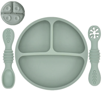 PortioBuddy™ – Assiette à compartiments bébé avec couverts