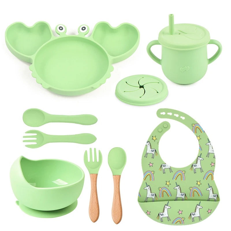CrabeMiam™ – Coffret repas bébé silicone 9 pièces