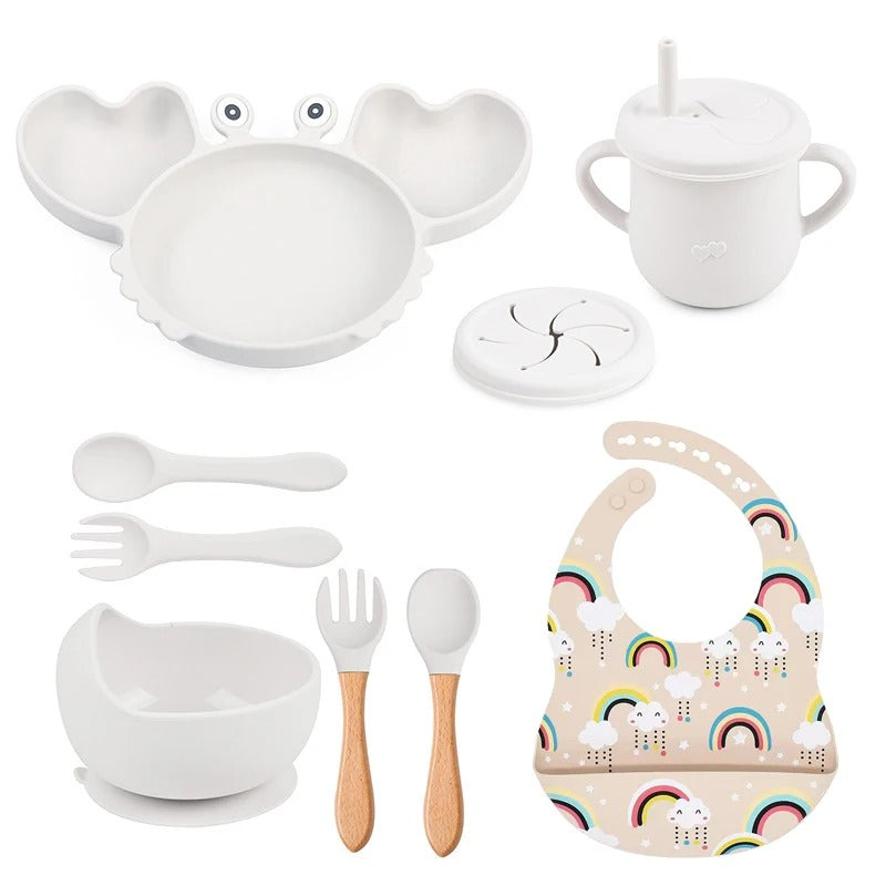 CrabeMiam™ – Coffret repas bébé silicone 9 pièces